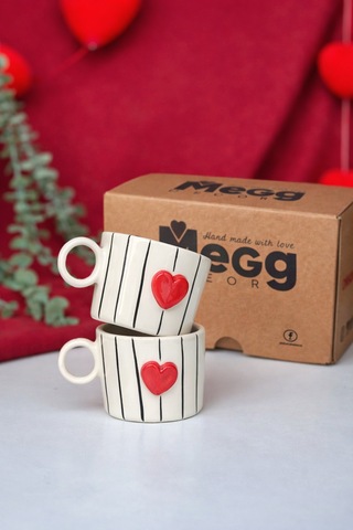 1 Adet Çizgili Kalp Mug Çok Renk