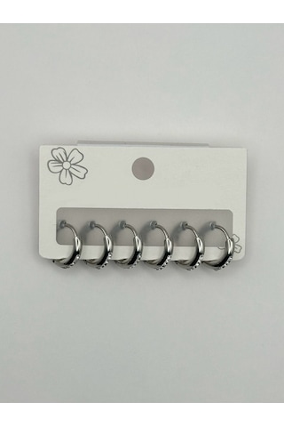 Arnes Jewelry Çelik Zirkon Taşlı Halka 3 Çift Set Küpe Ar455nes Gümüş