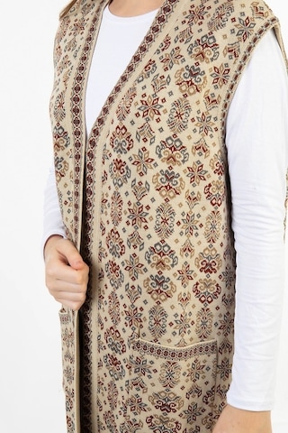 Uludağ Triko Kadın Çiçek Desen Uzun Kilim Yelek / Taş