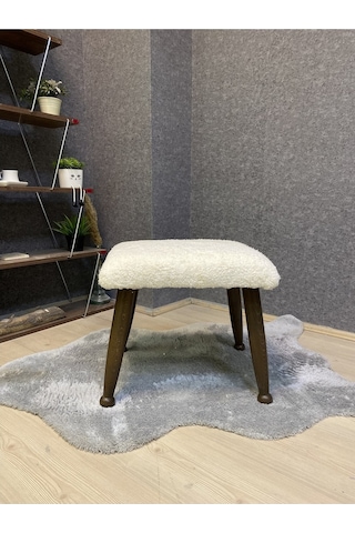 Trend Ceviz Teddy Krem Ahşap Ayak Uzatma Pufu Makyaj Koltuğu Bench Tabure