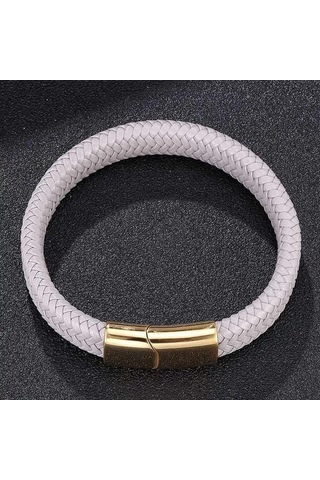 Basit Gri Deri Örgü Bileklik Paslanmaz Çelik Tokalı Kilitler Erkekler İçin El Yapımı Bilezik Takı Hediye Gri