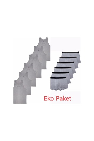 Erkek Çocuk İkili Set Pamuklu Penye 6 Atlet 6 Boxer Gri Gri Gri - Gri