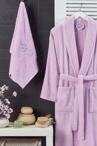 Bornoz - Nakışlı Havlu Seti Cora Leylak L/xl+45x85cm Leylak