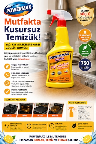 Powermax Mutfak Yağ Çözücü 750 Ml X3 Set Güçlü Mutfak Temizleyici