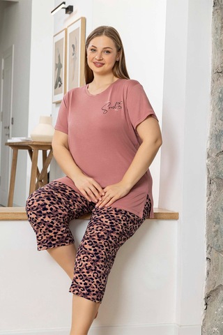 Aydoğan Kadın İnci Büyük Beden Somon Kapri Pijama Takım 0069 Somon