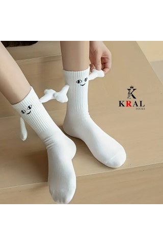 Kadın - Erkek Beyaz Mıknatıslı El Ele Tutuşan Çorap 1 Adet Kadın Beyaz