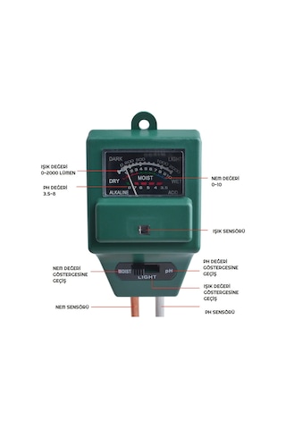 3 in 1 Toprak pH - Nem - Işık Ölçer Pilsiz Toprak Test Analizörü