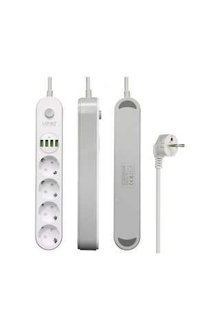 Ldnio SE4432 4xUsb Çıkışlı 4'lü Akım Korumalı Priz Beyaz