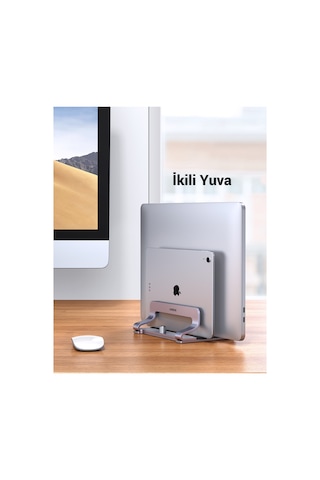Alüminyum Çift Yuvalı Notebook Apple MacBook Uyumlu,Dikey Masaüstü Standı, 60643