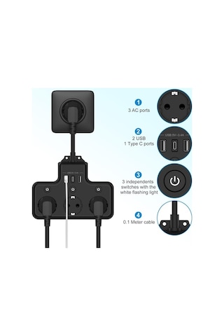 Novahub Qianfan Dörtlü Priz Bağımsız Anahtar 3 Soket+3 Usb Şarj