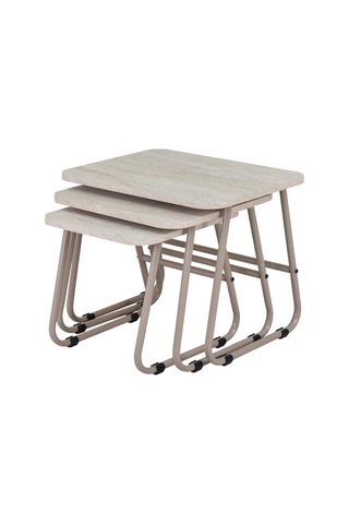 Vilinze Zigana Çok Amaçlı Vizon Metal Ayak 3'lü Traverten Mdf Zigon Sehpa Vizon-traverten