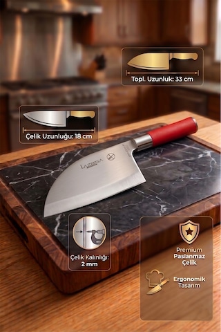 Lazbisa MFT-005 Red Craft Serisi Mutfak Şef Bıçak Seti Et Ekmek Sebze Bıçağı Günlük Kullanım Kırmızı