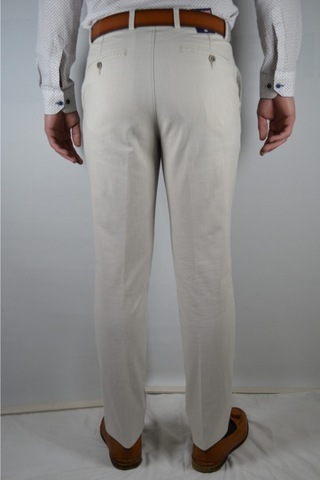 Yan Cebi Garnili Keten Görünümlü Pamuk Pantolon Taş