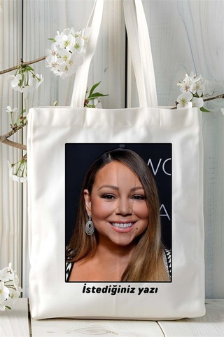 Art Hediye Mariah Carey Baskılı Bez Çanta Omuz Çantası Kişiye Özel Desen 4 Çok Renkli