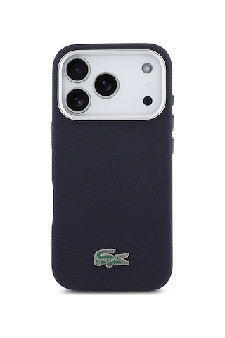 Apple iPhone 17 Pro Kılıf Lacoste Lisanslı M-safe Uyumlu Pvc Pike Desenli İkonik Timsah Logolu Lacivert