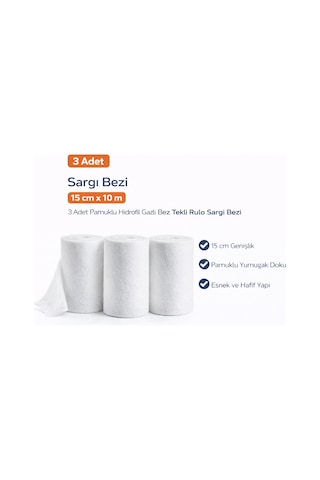 Sargı Bezi 15 Cm X 10 M 3 Adet Pamuklu Hidrofil Gazlı Bez Rulo Sargı Bezi Seti Sargı Bezi 15 Cm X 10 M 3 Adet Pamuklu Hidrofil Gazlı Bez Rulo Sargı Bezi Seti