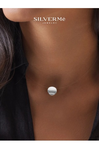 Sılverme 925'er Gümüş Yuvarlak Kolye Ucu, Misina Üzerinde 136506465 Gri