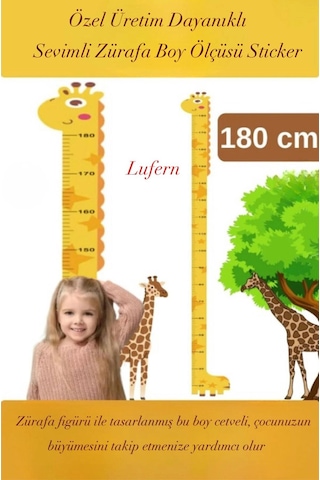 Özel Üretim Sevimli Sarı Zürafa Boy Ölçüsü Sticker Bebek Çocuk Cetvel Çift Taraflı Bant Dayanıklı