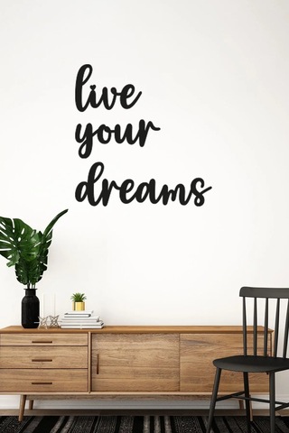 Ahşap Siyah "live Your Dreams" Yazılı Duvar Tablosu Modern Tasarım