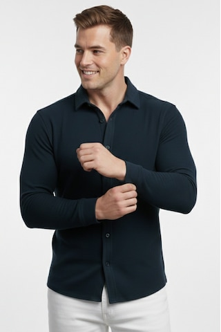 Deepsea Lacivert Slim Fit Örme Kumaş Likralı Erkek Gömlek Nefes Alan Esnek Ve Modern Tasarım 2602604 Lacivert