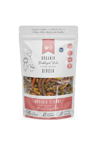 Organik Karışık Sebzeli Bakliyat Unlu Dirsek Makarna 200 Gr +8 Ay