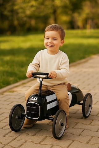 Metal Gövdeli Siyah Vintage Klasik Araba Çocuk Sürüş Oyuncağı Pedalsız Minik Araba Çok Renkli