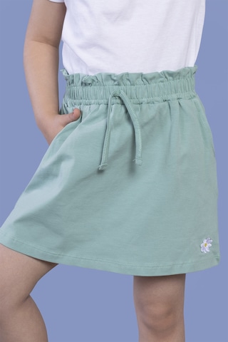 Toontoy Kız Çocuk Cep Detaylı Papatya Nakışlı Etek Yeşil