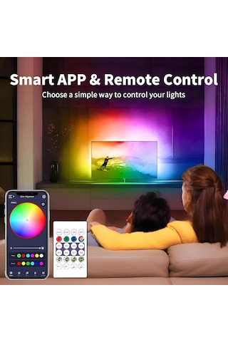 Televizyon Ve Bilgisayar Arkası Sese Duyarlı Animasyonlu Rgb Kumandalı 5 Metre Neon Şerit Hortum Led Usb Ve App Uyumlu