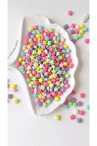 Pastel Tonlarda Karışık Renkli 25 Gram Yıldız Desenli Boncuk Takı Boncuğu