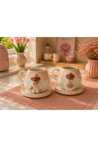 Soft Teddy Series El Yapımı Seramik Fincan Seti Açık Kahverengi