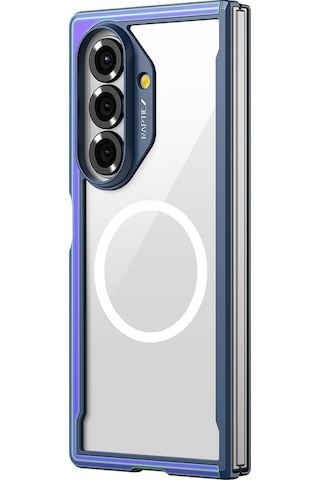 Galaxy Z Fold 7 Uyumlu Kılıf M-safe Şarj Özellikli Airbagli Raptic Shield Serisi Şeffaf Kapak Mavi Mavi