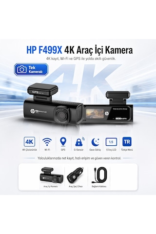 Hp F499x 4k Wdr, Araçiçi Ön + Arka Kamera, 1.5 Inch Renkli Lcd Ekran, Gps Li, Wi-fi Destekli