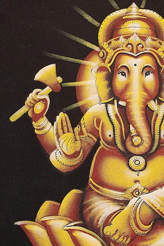 Altın Ganesh Figürü Lotus Çiçeği Üzerinde Tuval Tablo-116