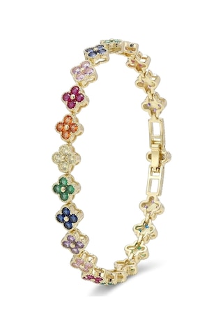 Premium Parlak Altın Renk 8 Mm Pembe Zirkon Taş Çiçek Kadın Bijuteri Bileklik 3183kbv6d3 18cm