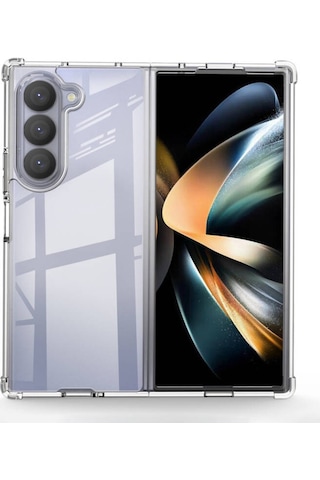 Samsung Galaxy Uyumlu Z Fold 6 Kılıf Köşe Korumalı Şeffaf Sert Premium Silikon Kapak Ryc/nitro Şeffaf