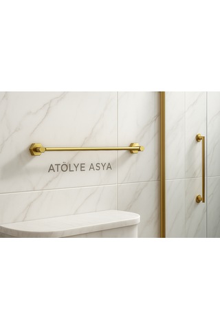Atölye Asya %100 Pirinç Kendinden Yapışkanlı Tekli Havlu Askısı / Vidalama Gerekmeyen Gold - Altın