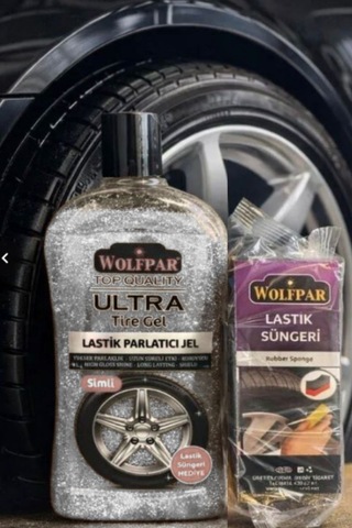 Lastik Parlatıcı Jel Gümüş Renk Simli 500 Ml + Lastik Süngeri li Parlaklık Koruma