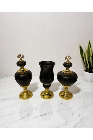 3'lü Siyah Prestij Rengi Salon Seti - Gold