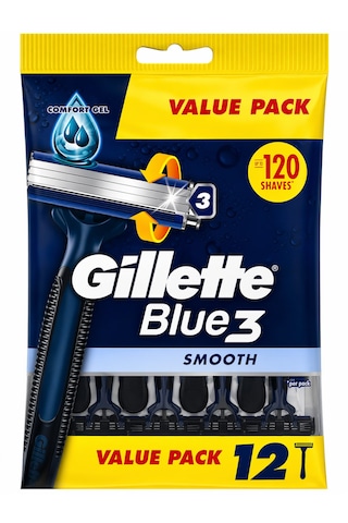 Gillette Blue3 Smooth Kullan At Tıraş Bıçağı 12 Adet, 3 Bıçaklı Erkek Tıraş Bıçağı