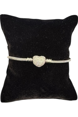 T-blk-27 Kalp Klipsli Bileklik Gümüş