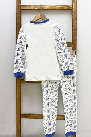 Hçm Erkek Çocuk Pijama Takımı Dinozor Baskılı Bisiklet Yaka C65 Mavı