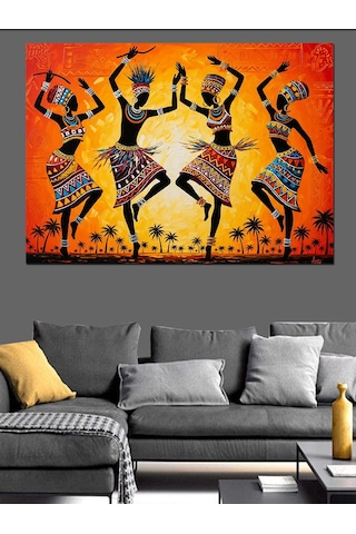 Ahşap Tablo Gün Batımında Dans Eden Afrikalılar