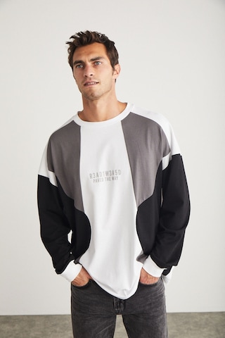 Grimelange Melvin Erkek Bisiklet Yaka Baskı Detaylı Uzun Kol Beyaz Sweatshirt