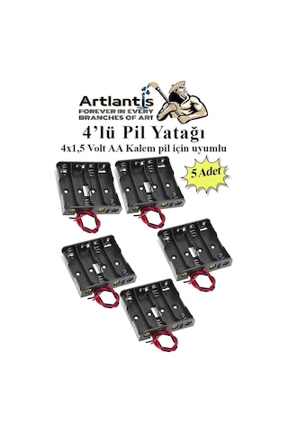 AA Kalem Pil ile Uyumlu 4'lü Pil Yatağı 4 x 1.5 Volt 5 Adet