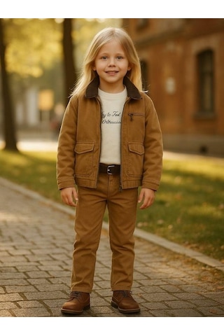 Zekids Erkek Çocuk Yumuşak Dokulu Kemerli Kanvas Pantolon-16326 Camel