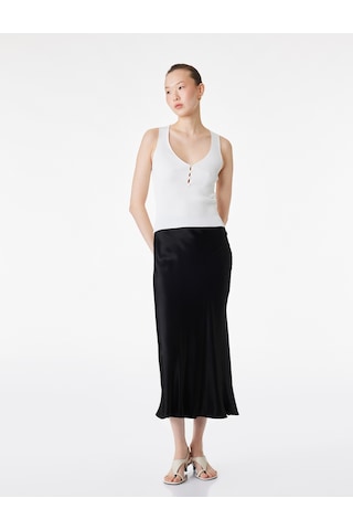Koton Standart Bel Midi Boy Saten Kloş Etek Siyah 6sak70119pw