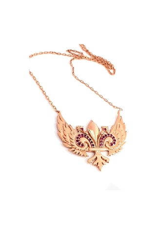 Pembe Zirkon Taşlı 925Ayar Gümüş Rose Melek Kanadı Kolye