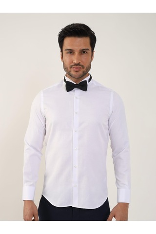 Dufy Beyaz Erkek Slim Fit Düz Ata Yaka Uzun Kol Gömlek - 89394-beyaz Beyaz