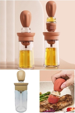 İndecor Houseware Hazneli Silikon Yağ Sos Ve Yumurta Fırçası Yağdanlık - Kırmızı Krem
