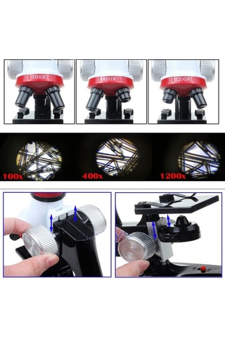 Uygunayakala Nikula Eğitici Mikroskop Kiti Zoom Led Işıklı 100x 400x 1200x St1200x